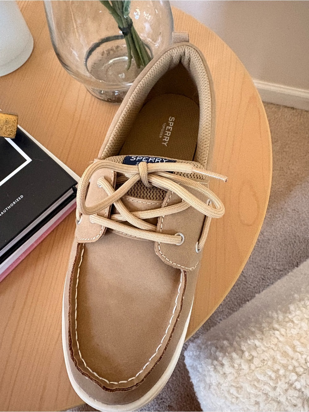 Sperry Beige/Tan Leather Lace-Up Boat Shoe
